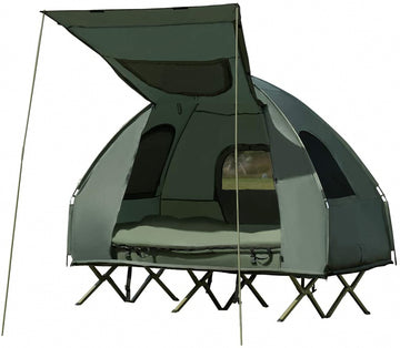 1人用ポリエステルタフタポップアップコットテント。セットアップが簡単で丈夫な素材を使用。